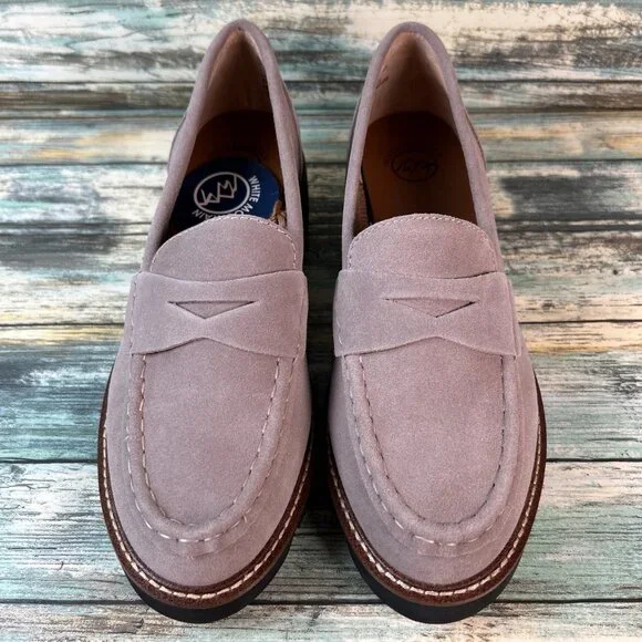 White Mountain Loafer Womens Size 8W Taupe Suede Dress Shoes Work Formal Comfort - Picture 3 of 11